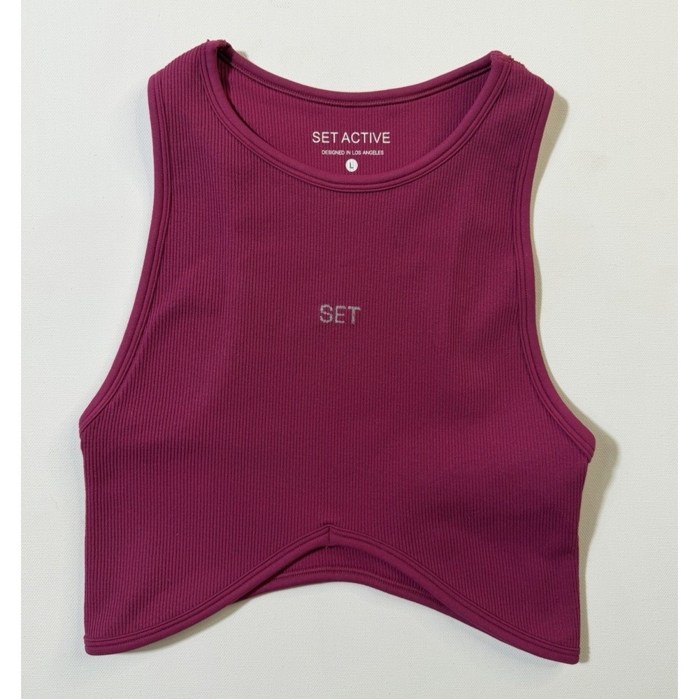 Womens SET Active Sculptflex Body Crop Tank Top Berry Large Gym Pilates Yoga
